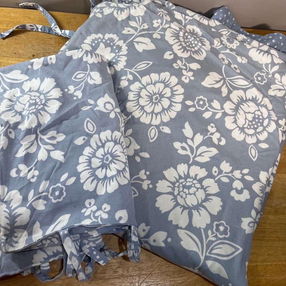 IKEA Thisted Flora Duvet Cover Set Full Queen Blue White Floral Vtg Style 3pc